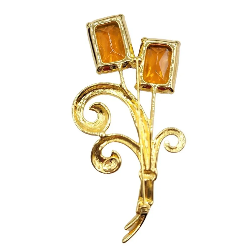 Nolan Miller Floral Topaz Faceted Glass Rhinestone Large Pin Brooch Signed